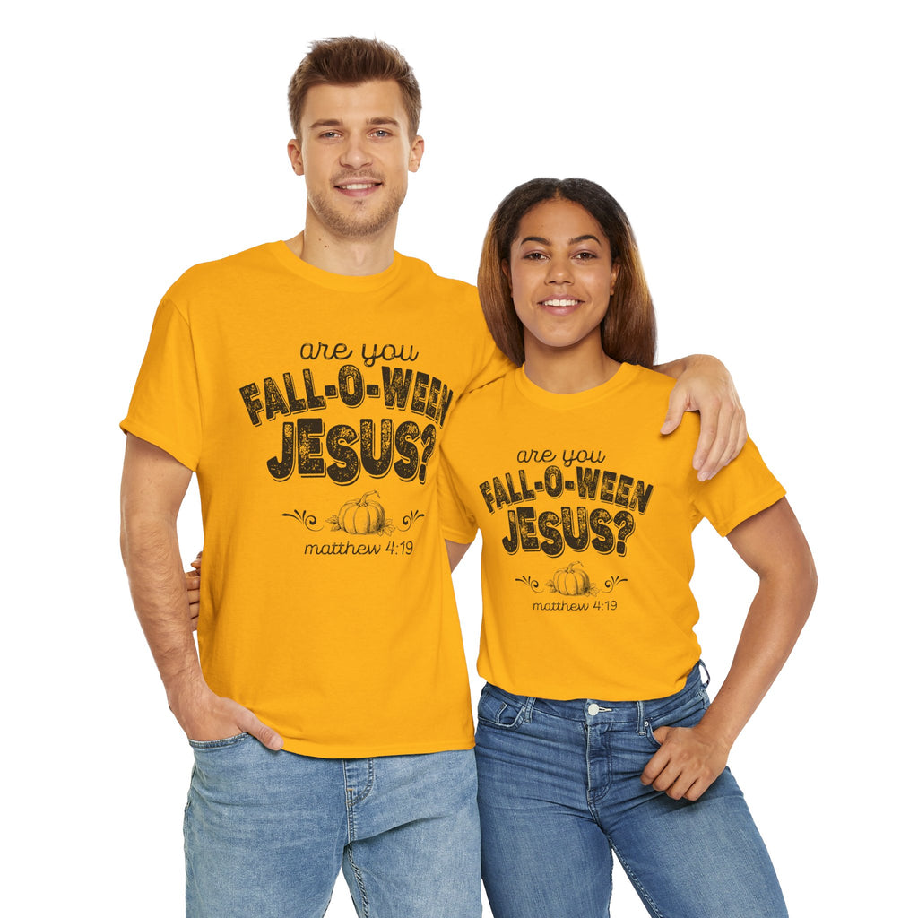 Fall-Themed Tee, Are You Fall-O-Ween Jesus, Unisex Cotton Shirt, Funny Fall Apparel, Halloween T-Shirt, Thanksgiving Gift Ideas