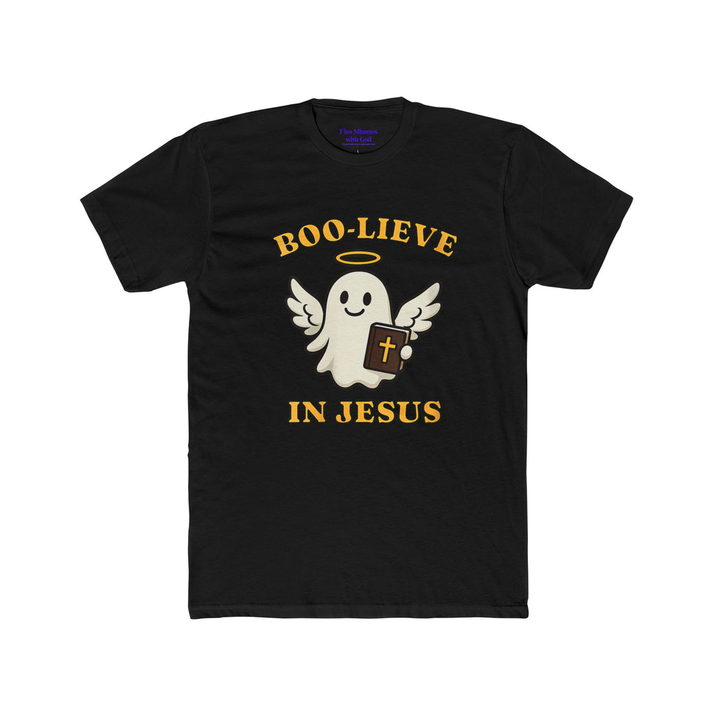 Boo-lieve in Jesus Unisex Crew Tee, Cute Ghost Shirt, Christian T-Shirt, Halloween Faith Apparel, Religious Gift