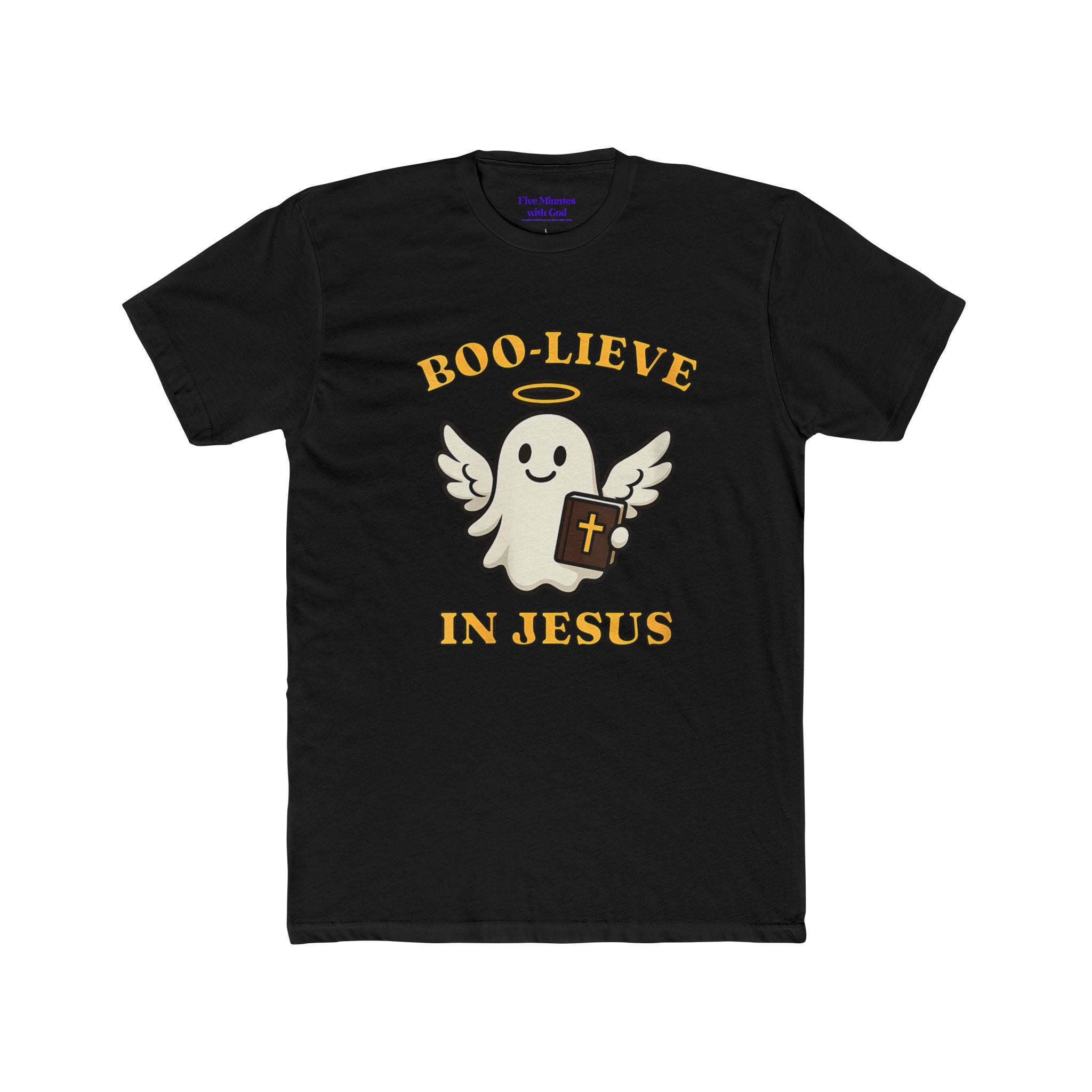 Boo-lieve in Jesus Unisex Crew Tee, Cute Ghost Shirt, Christian T-Shirt, Halloween Faith Apparel, Religious Gift