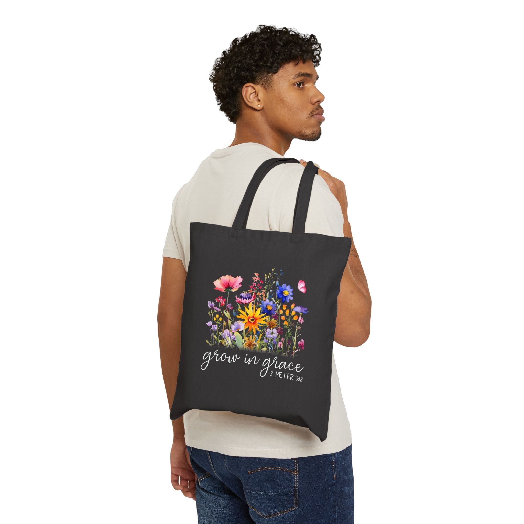 Floral Cotton Canvas Tote Bag, Eco-Friendly Shopping Bag, Reusable Tote for Beach, Grocery, Gifts, Spring Floral Design