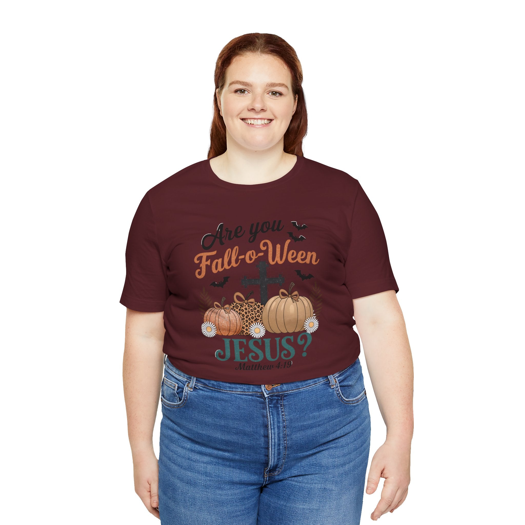 Fall-themed Christian Tee, Are You Fall-o-Ween Jesus?, Unisex Halloween Shirt, Autumn Faith T-Shirt, Pumpkin Design Top