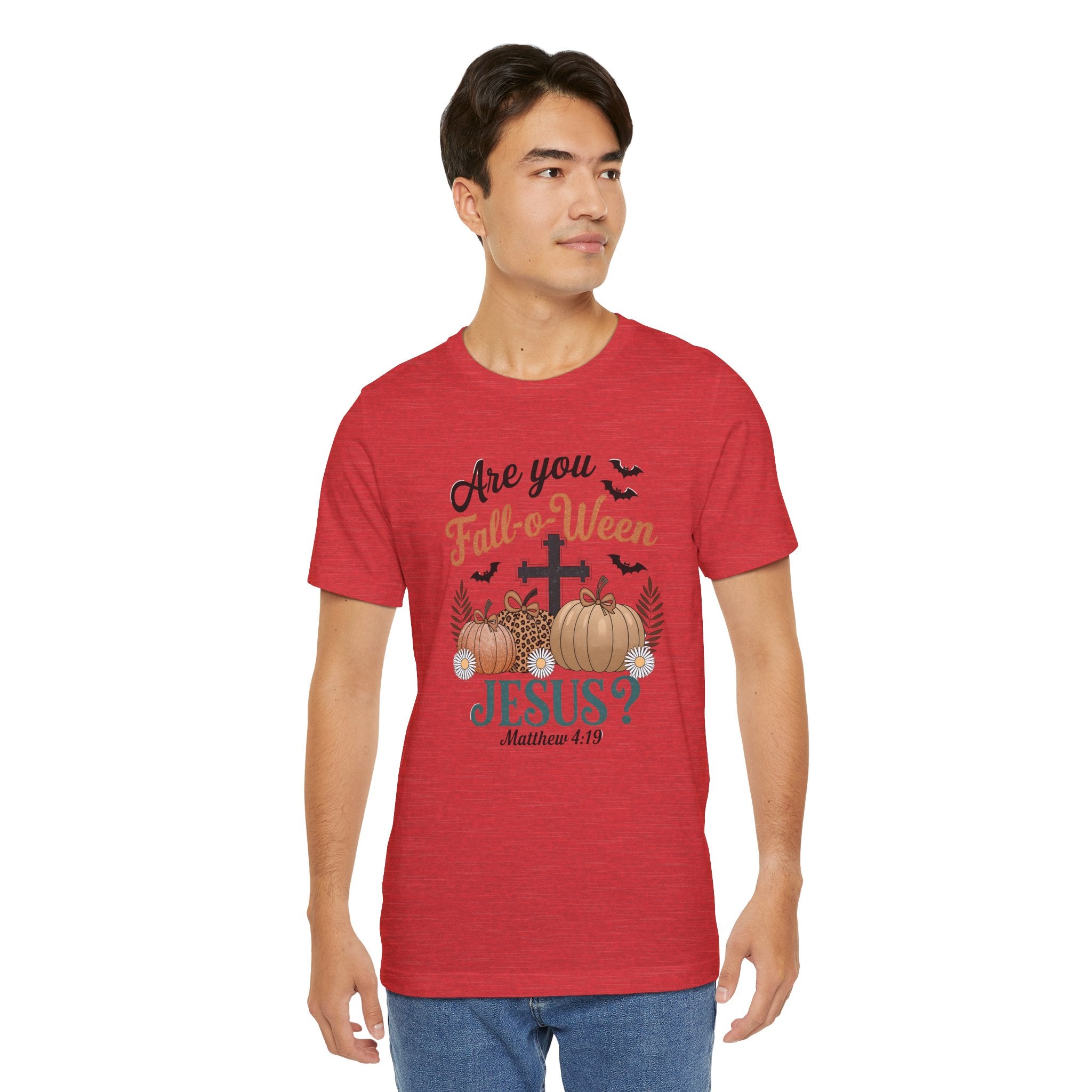 Fall-themed Christian Tee, Are You Fall-o-Ween Jesus?, Unisex Halloween Shirt, Autumn Faith T-Shirt, Pumpkin Design Top