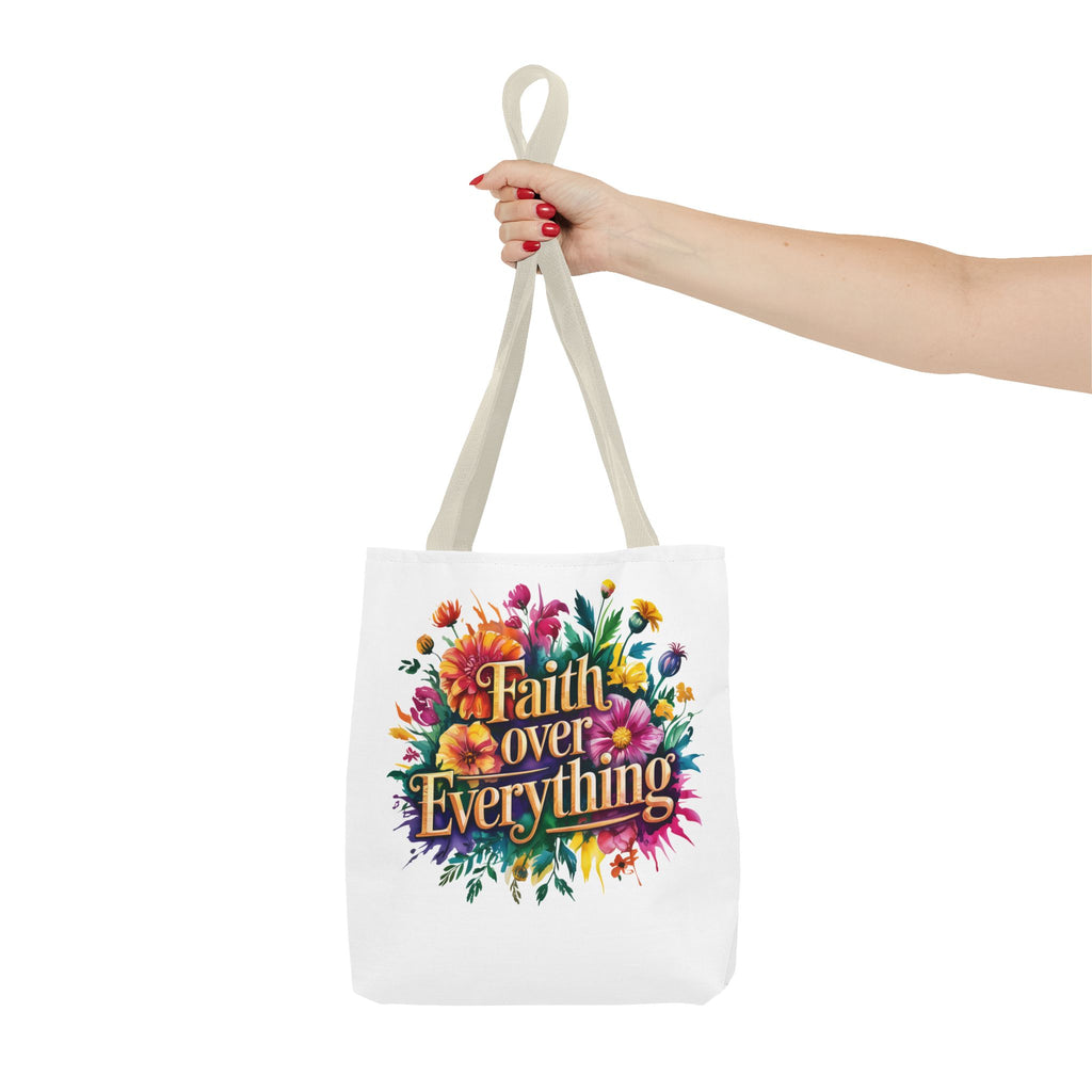 Faith Over Everything Tote Bag - Personalized Floral Design, Gift for Her, Everyday Use, Eco-Friendly Shopping, Inspirational Quote