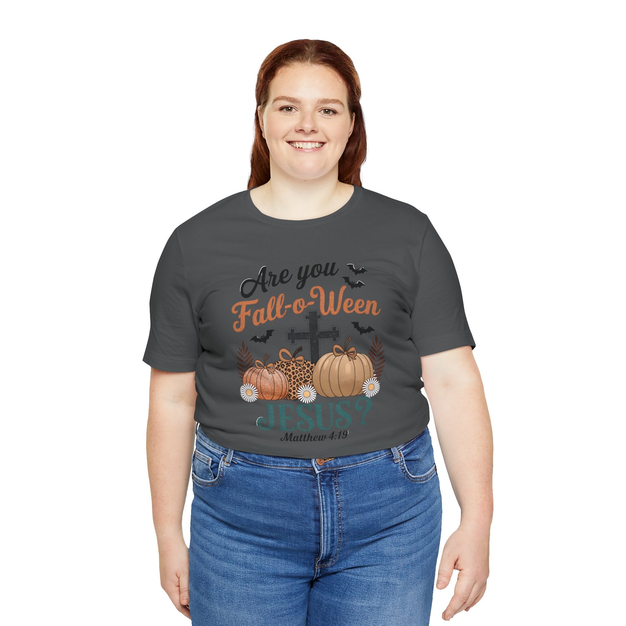 Fall-themed Christian Tee, Are You Fall-o-Ween Jesus?, Unisex Halloween Shirt, Autumn Faith T-Shirt, Pumpkin Design Top