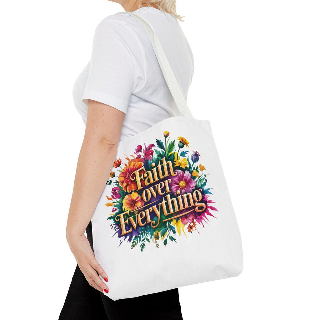 Faith Over Everything Tote Bag - Personalized Floral Design, Gift for Her, Everyday Use, Eco-Friendly Shopping, Inspirational Quote