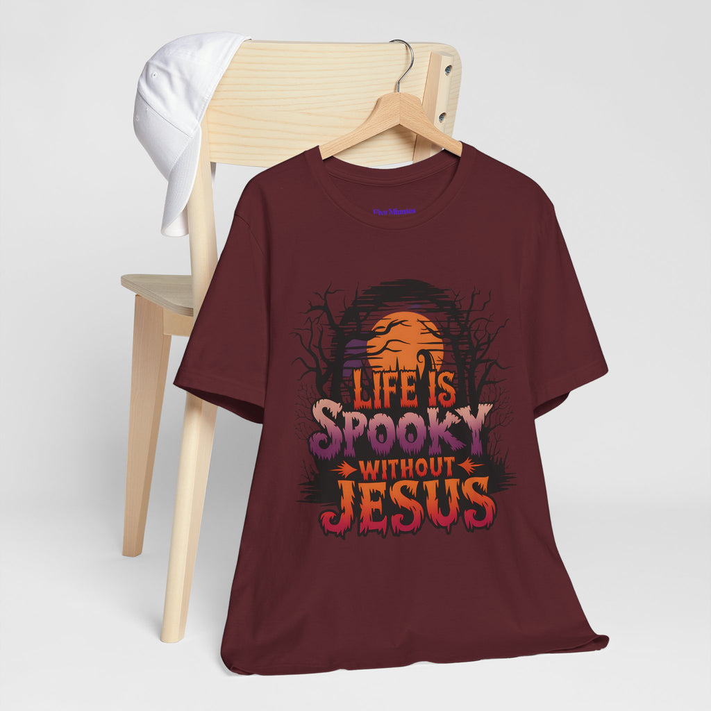 Spooky Jesus Tee - Short Sleeve Unisex Jersey Shirt, Halloween Apparel, Faith-Based Gift, Casual Wear, Everyday Comfort