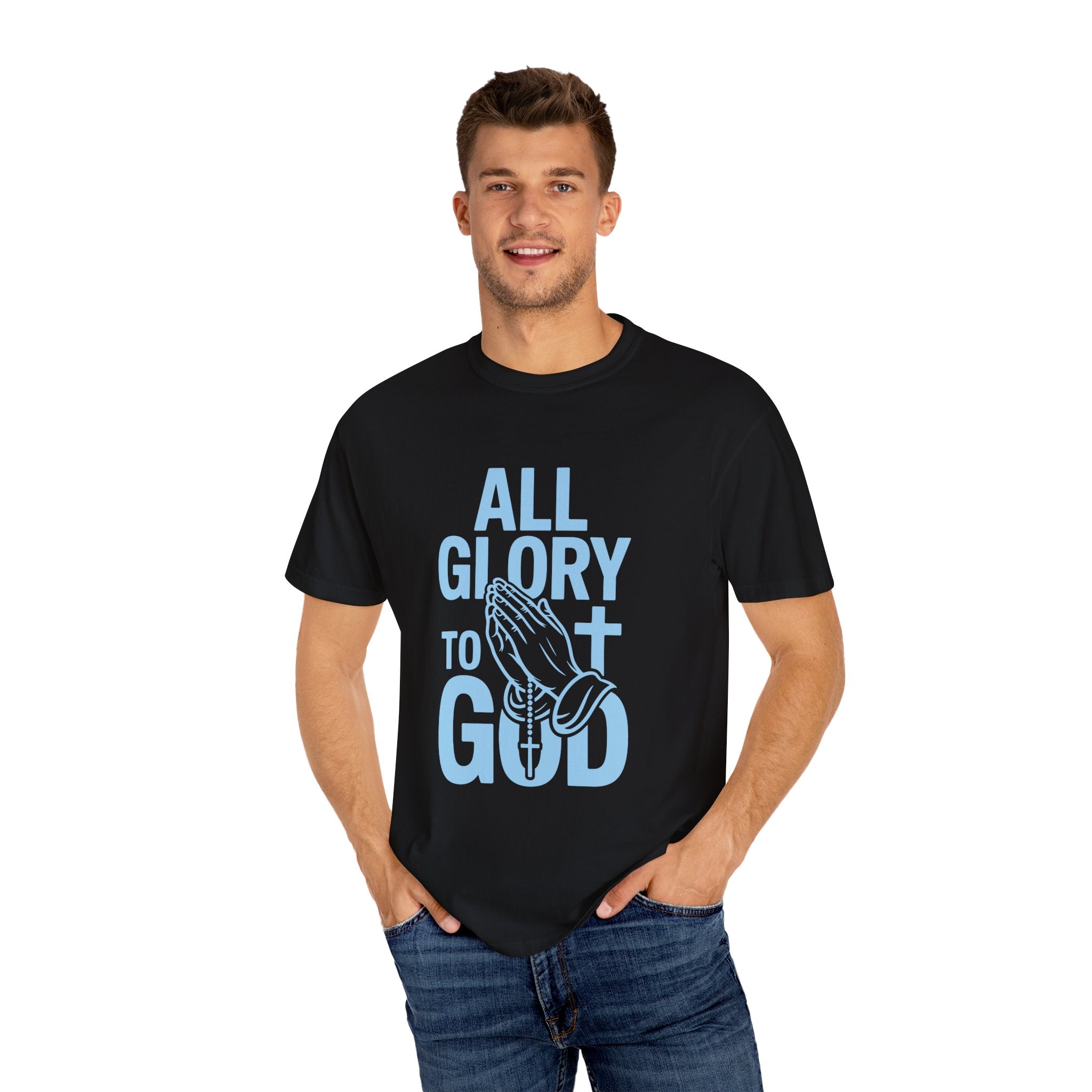 Faith-Inspired Garment-Dyed T-Shirt | All Glory to God Tee, Christian Apparel, Spiritual Wear, Prayer Shirt, Unisex Casual Top