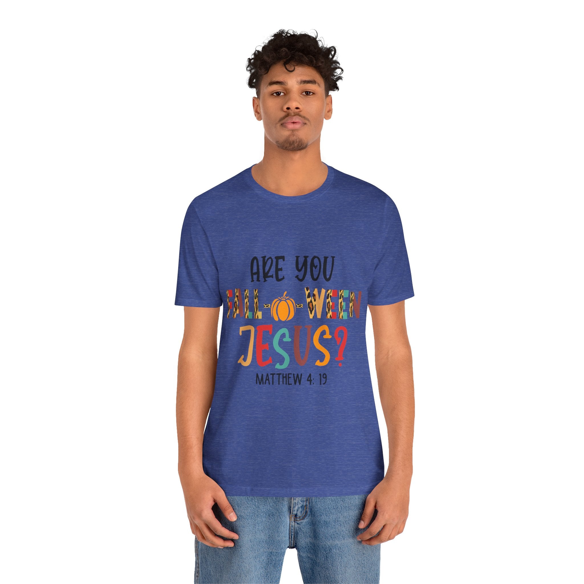 Fall-Themed Jesus Tee | Unisex Jersey Short Sleeve T-Shirt, Halloween Church Wear, Faith-Based Gift, Cozy Casual Top