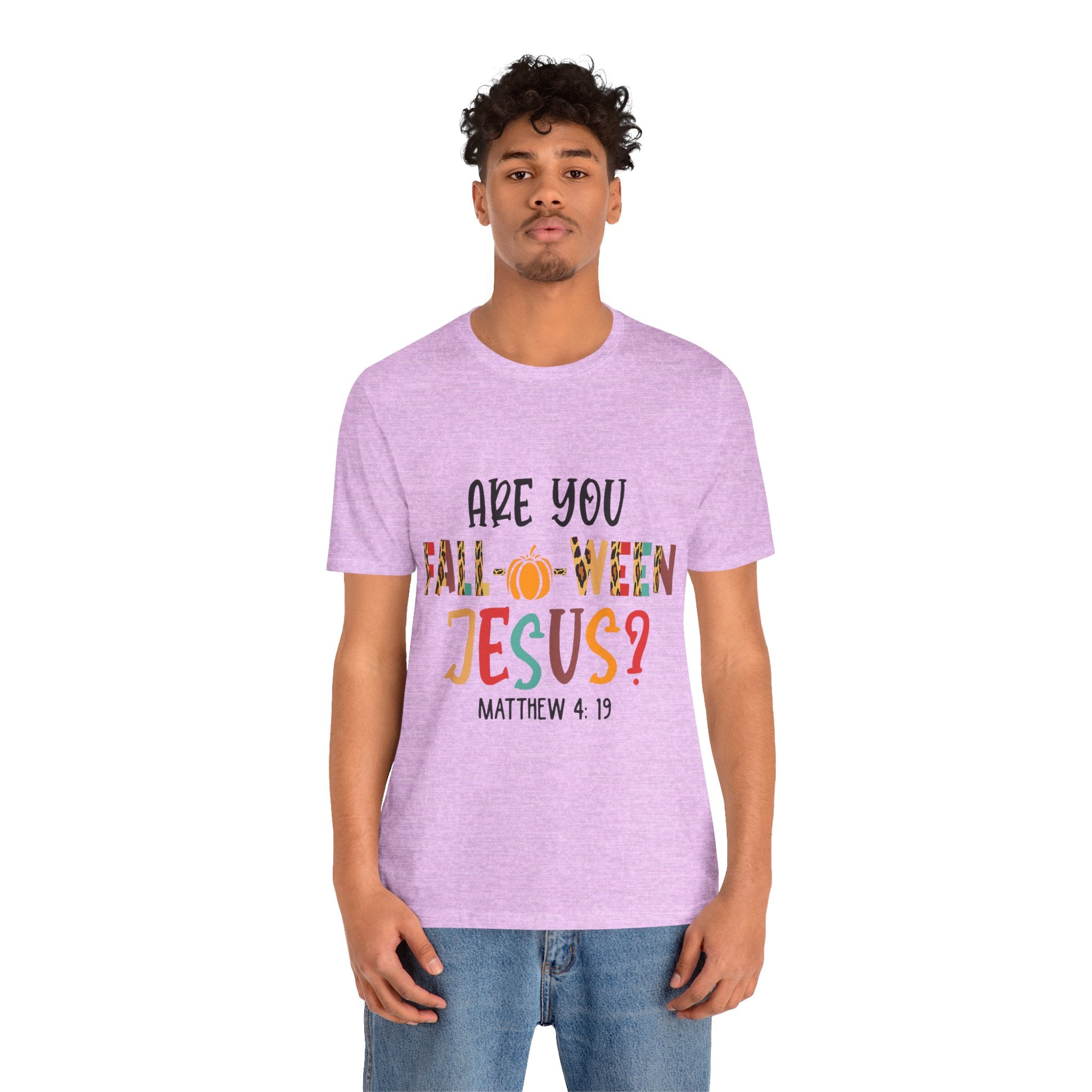 Fall-Themed Jesus Tee | Unisex Jersey Short Sleeve T-Shirt, Halloween Church Wear, Faith-Based Gift, Cozy Casual Top