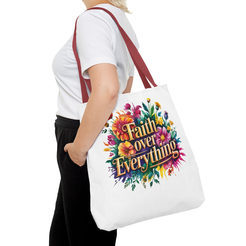 Faith Over Everything Tote Bag - Personalized Floral Design, Gift for Her, Everyday Use, Eco-Friendly Shopping, Inspirational Quote