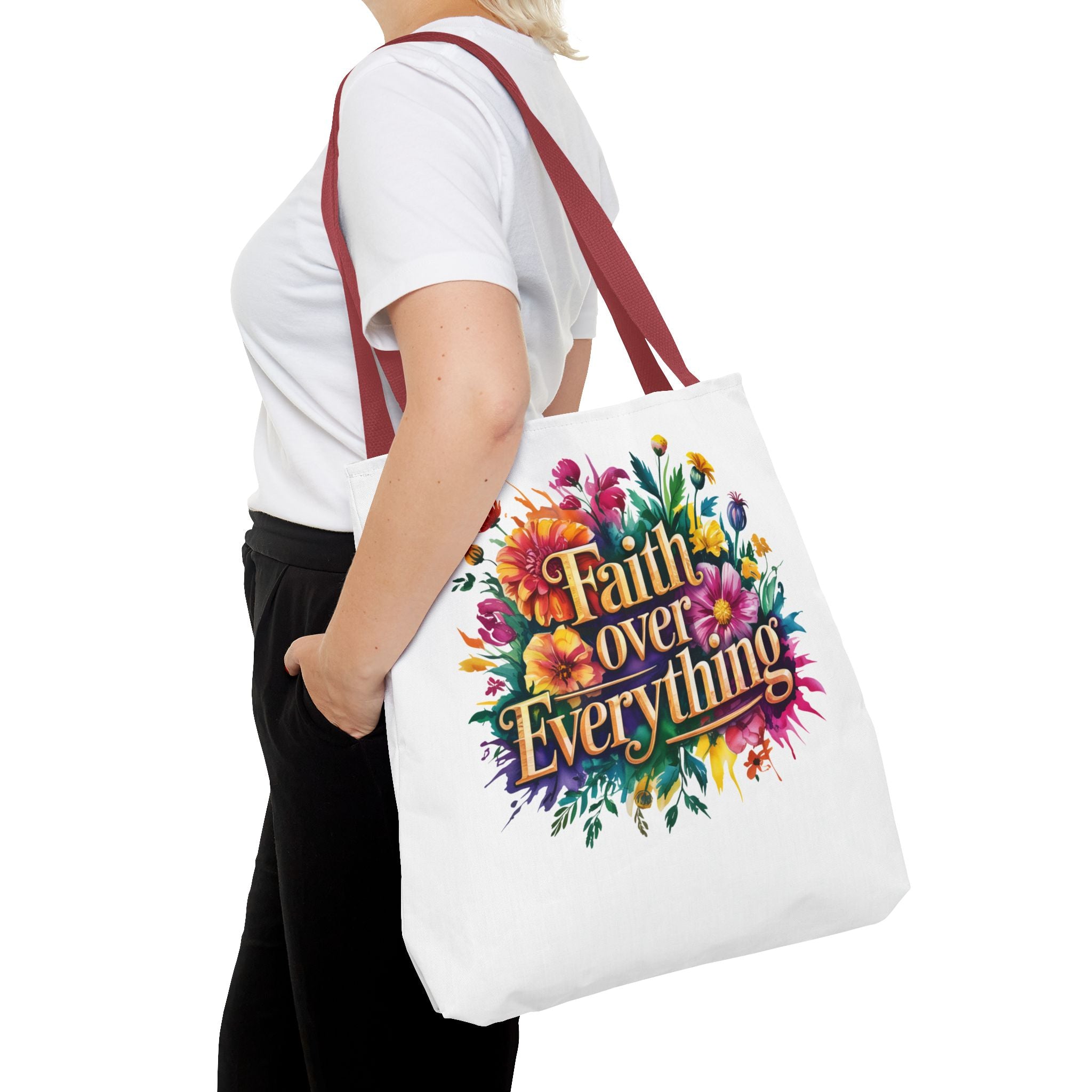 Faith Over Everything Tote Bag - Personalized Floral Design, Gift for Her, Everyday Use, Eco-Friendly Shopping, Inspirational Quote