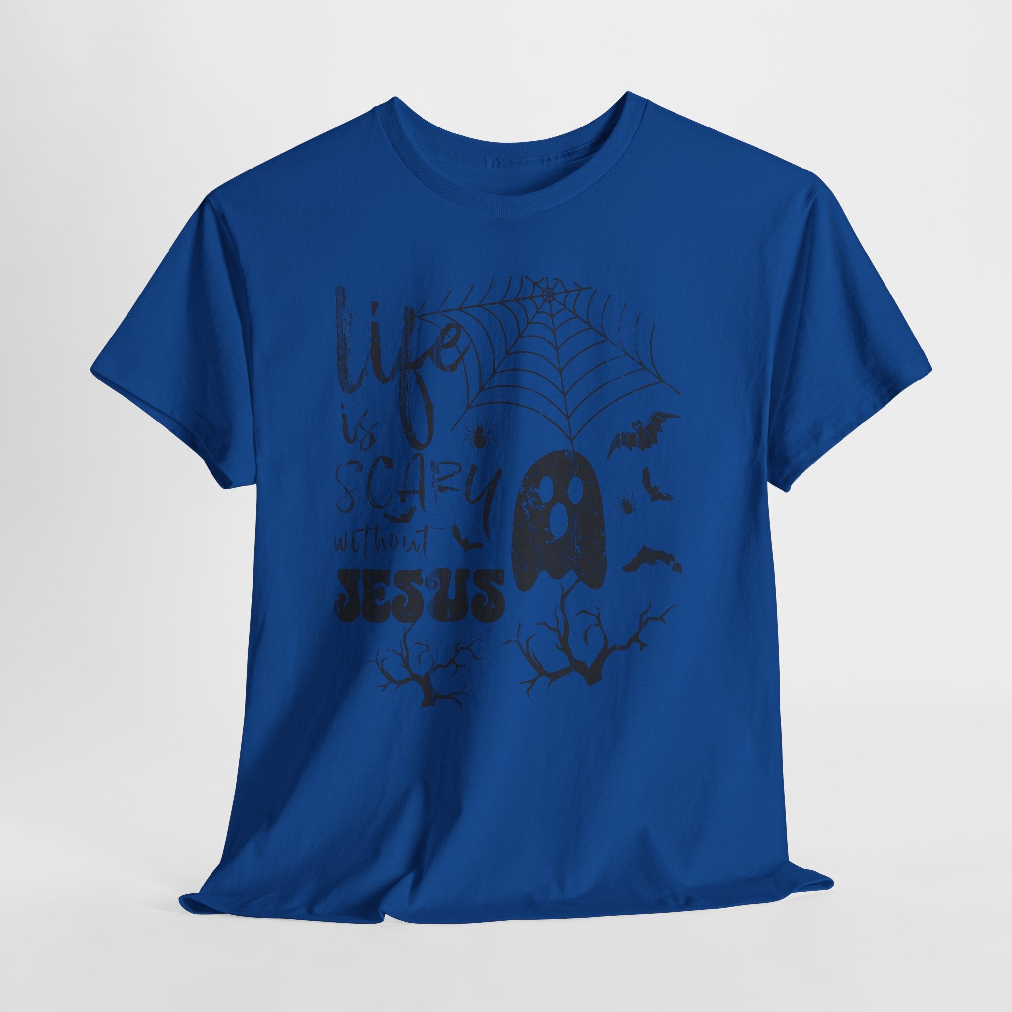 Halloween Ghost Tee: Life is Scary Without Jesus, Unisex Heavy Cotton T-Shirt, Halloween Shirt, Faith-Based Apparel, Cute Ghost Tee, [...]