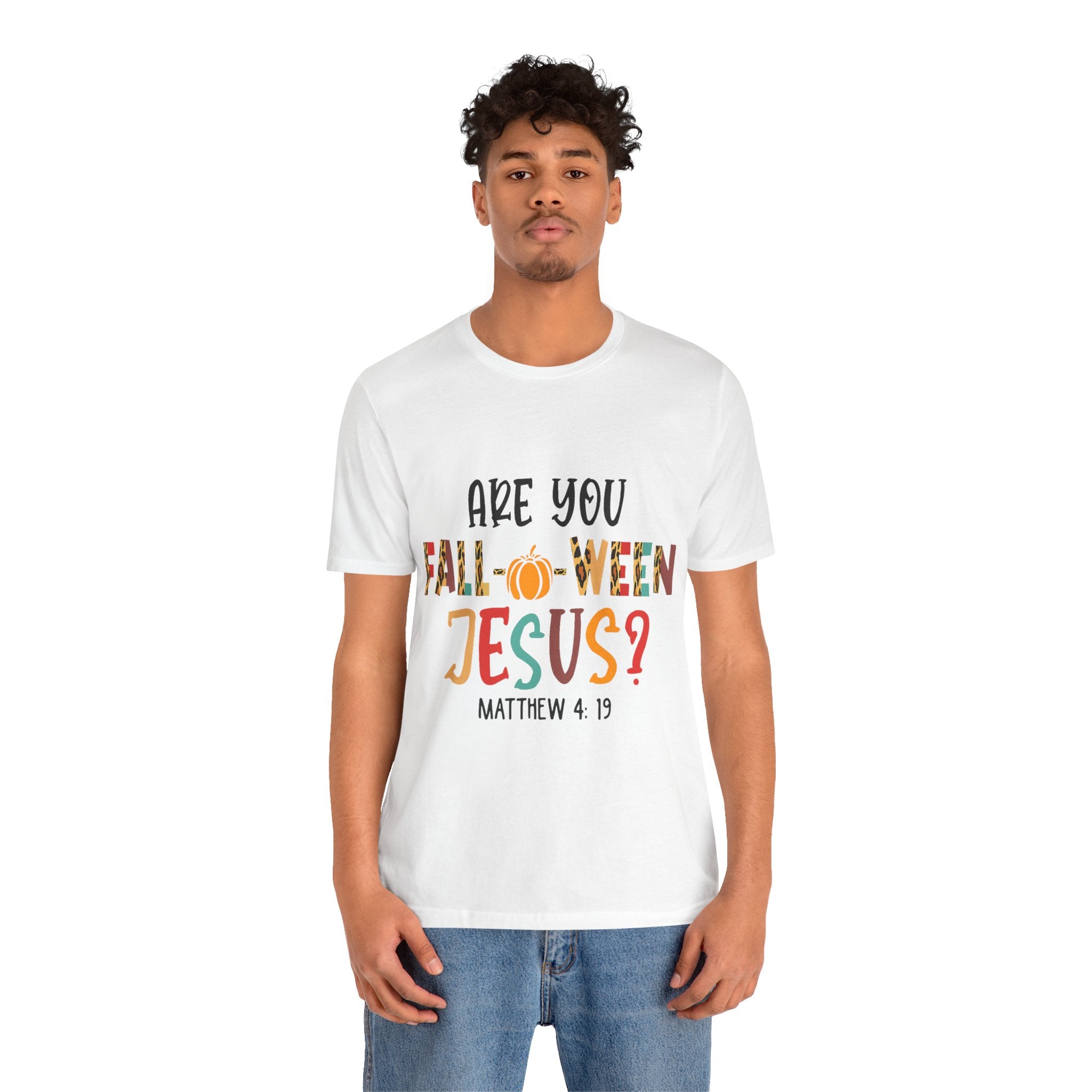 Fall-Themed Jesus Tee | Unisex Jersey Short Sleeve T-Shirt, Halloween Church Wear, Faith-Based Gift, Cozy Casual Top