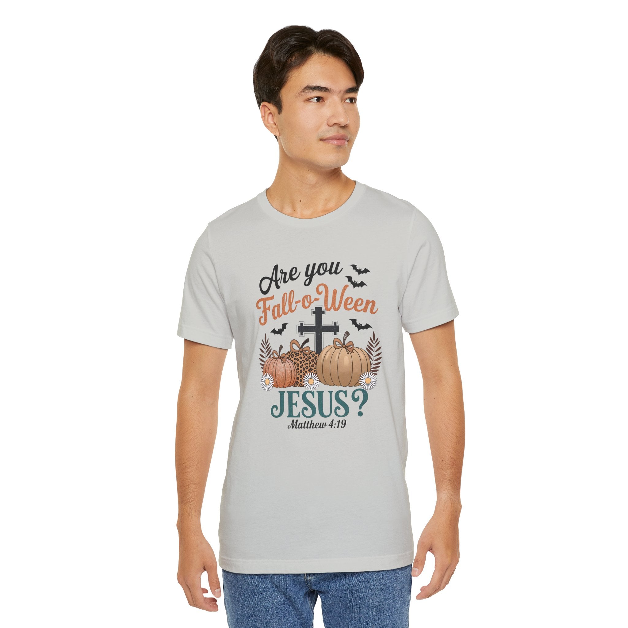 Fall-themed Christian Tee, Are You Fall-o-Ween Jesus?, Unisex Halloween Shirt, Autumn Faith T-Shirt, Pumpkin Design Top