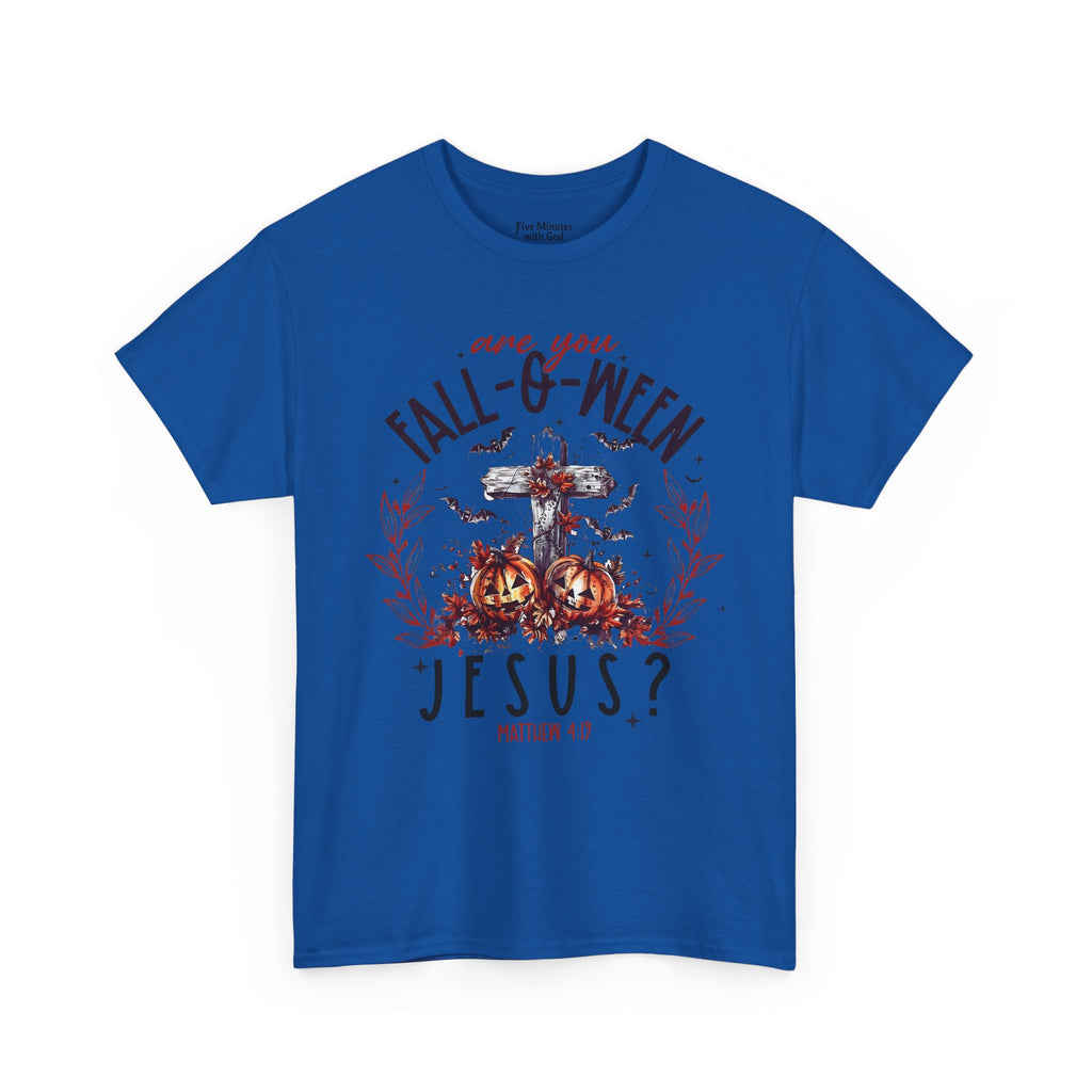 Fall-O-Ween Jesus Unisex Heavy Cotton Tee, Halloween Shirt, Christian T-Shirt, Autumn Apparel, Gift for Him/Her