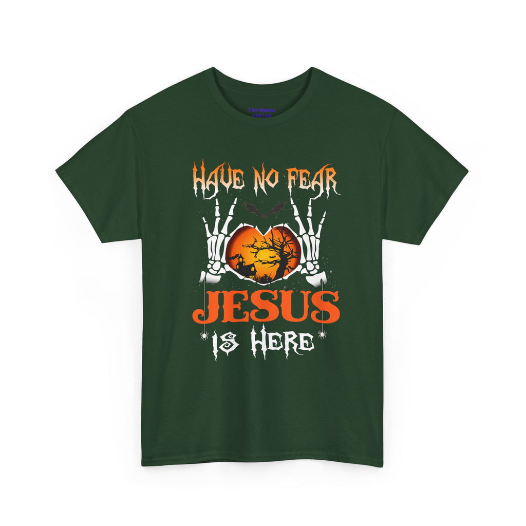 Halloween Faith Tee, Unisex T-Shirt with Skeletons, Jesus is Here, Spooky Season Apparel, Christian Shirt, Autumn Outfit