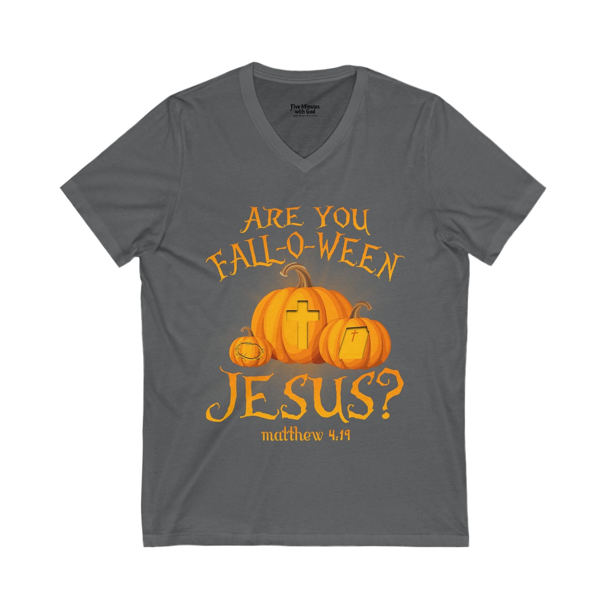 Fall Halloween Jesus V-Neck Tee, Pumpkin Shirt, Faith T-Shirt, Halloween Apparel, Christian Fall Clothing