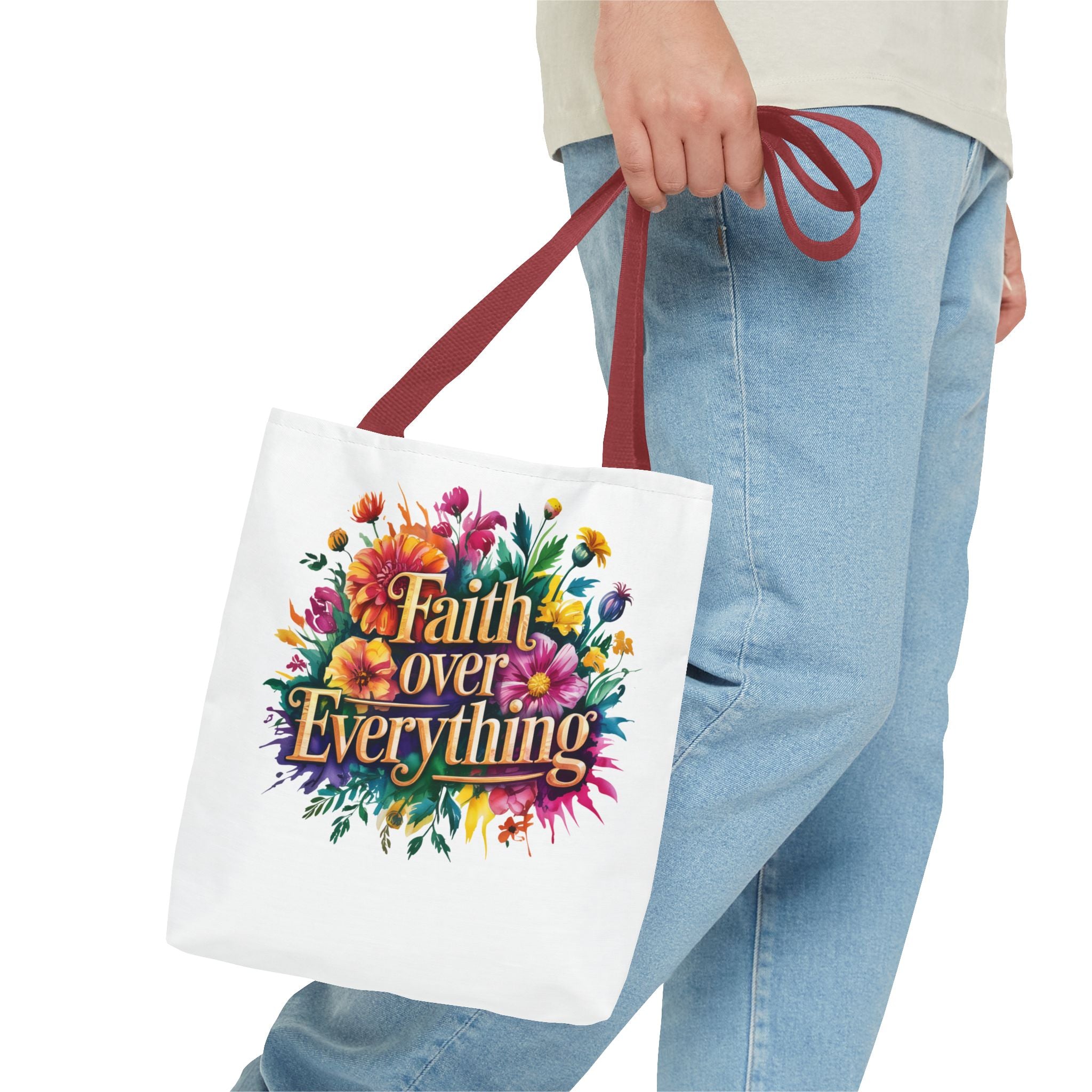 Faith Over Everything Tote Bag - Personalized Floral Design, Gift for Her, Everyday Use, Eco-Friendly Shopping, Inspirational Quote