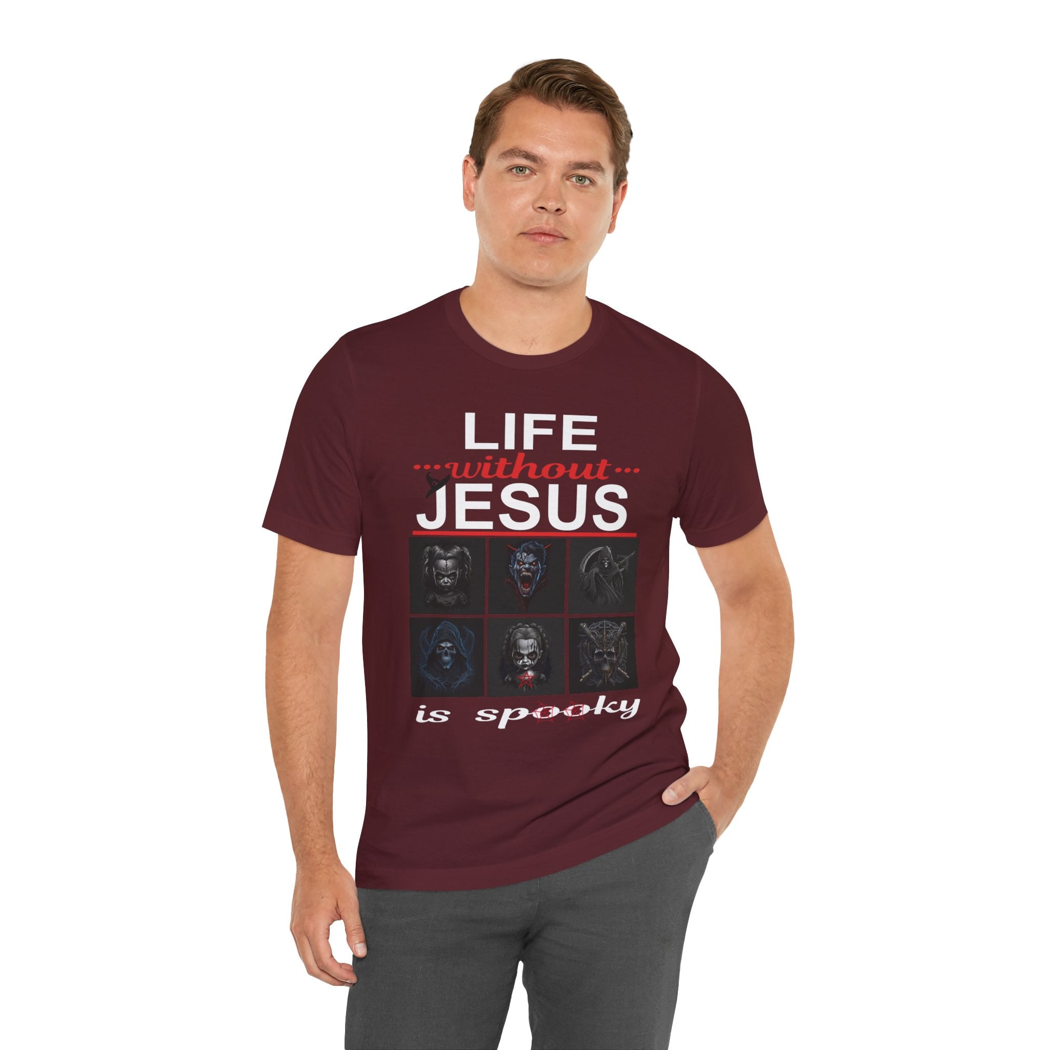 Funny Christian Tee - 'Life Without Jesus is Spooky' Unisex Jersey Short Sleeve T-Shirt, Faith Apparel, Religious Gift, Halloween Tee, [...]