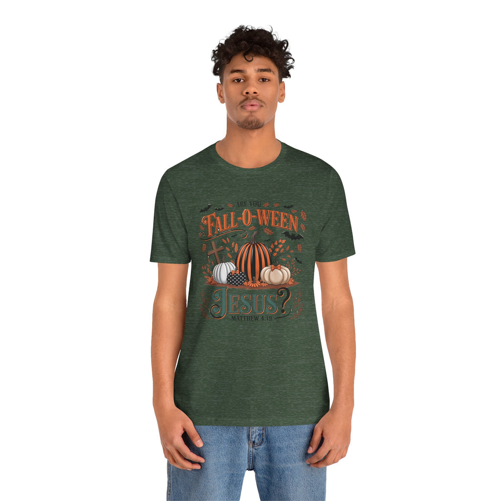 Fall-O-Ween Jesus Tee, Funny Fall T-Shirt, Unisex Pumpkin Shirt, Halloween Christian Top, Autumn Graphic Tee, Religious Casual Wear