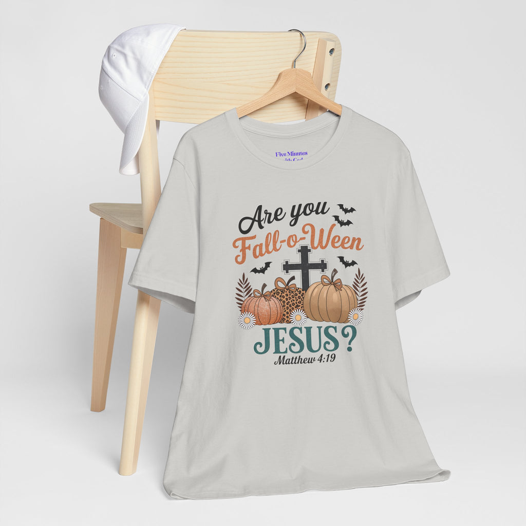Fall-themed Christian Tee, Are You Fall-o-Ween Jesus?, Unisex Halloween Shirt, Autumn Faith T-Shirt, Pumpkin Design Top