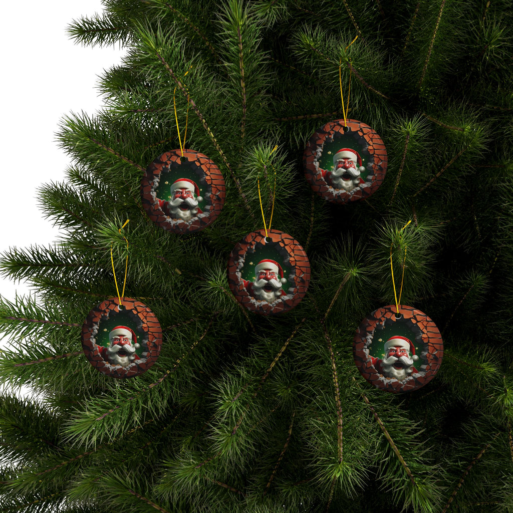 Santa Breaking Through Ceramic Ornaments - 2-Side Print - Holiday Decor, Christmas Gift, Tree Ornaments, Set of 1, 3, 5, 10