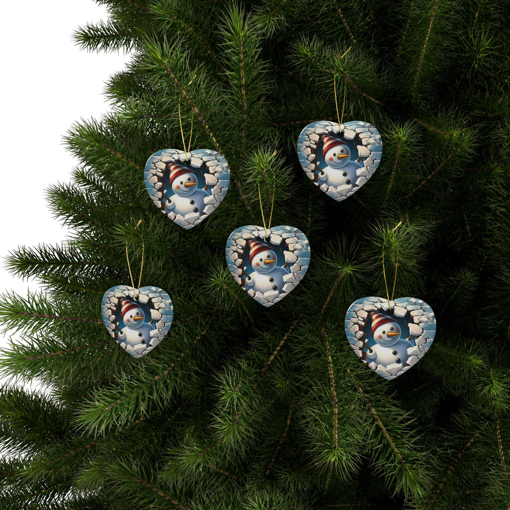 Heart-Shaped Snowman Ceramic Ornaments | Winter Decorations, Christmas Gifts, Holiday Decor, Keepsake Ornaments, Festive Home Accents