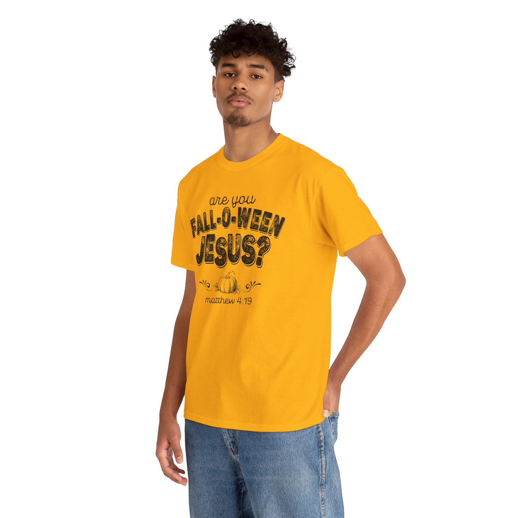 Fall-Themed Tee, Are You Fall-O-Ween Jesus, Unisex Cotton Shirt, Funny Fall Apparel, Halloween T-Shirt, Thanksgiving Gift Ideas