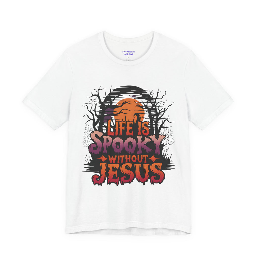 Spooky Jesus Tee - Short Sleeve Unisex Jersey Shirt, Halloween Apparel, Faith-Based Gift, Casual Wear, Everyday Comfort