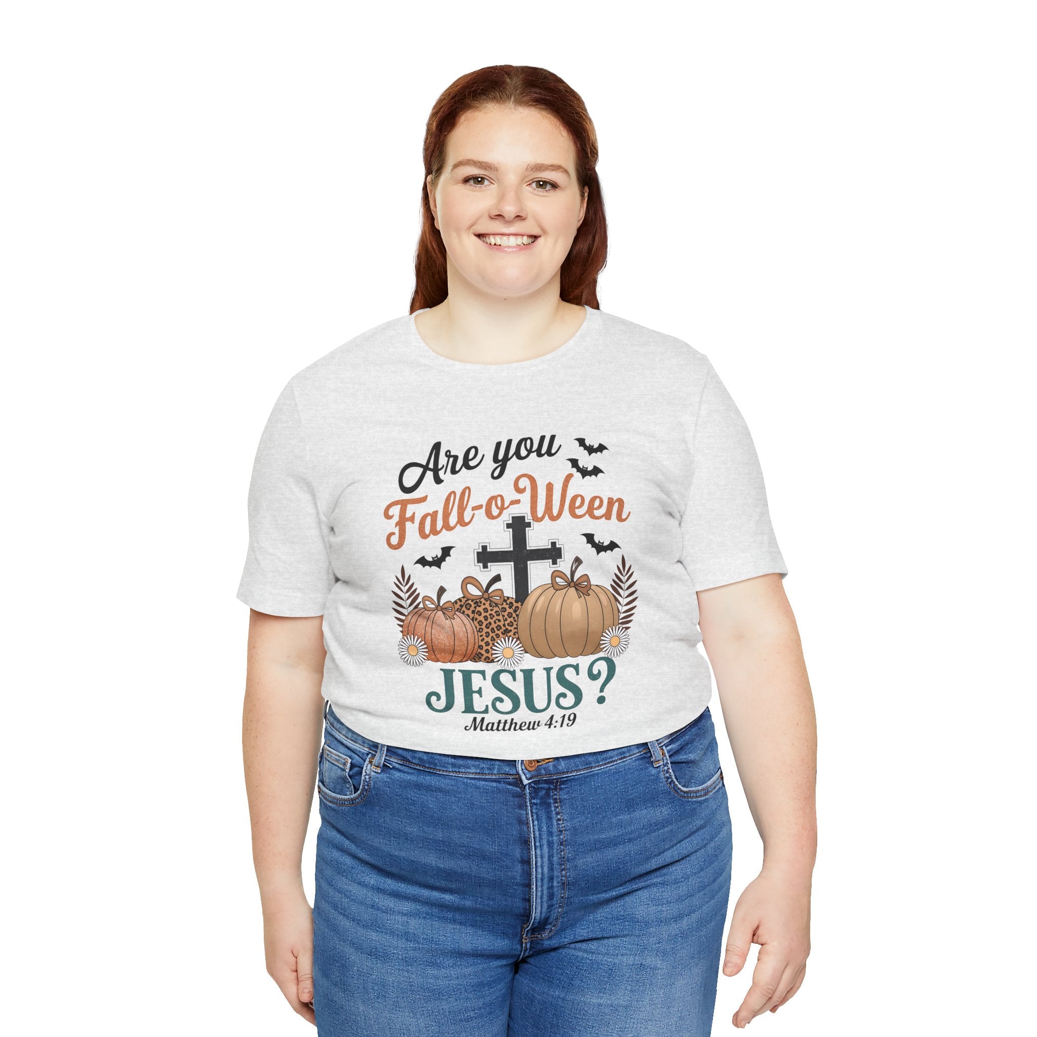 Fall-themed Christian Tee, Are You Fall-o-Ween Jesus?, Unisex Halloween Shirt, Autumn Faith T-Shirt, Pumpkin Design Top
