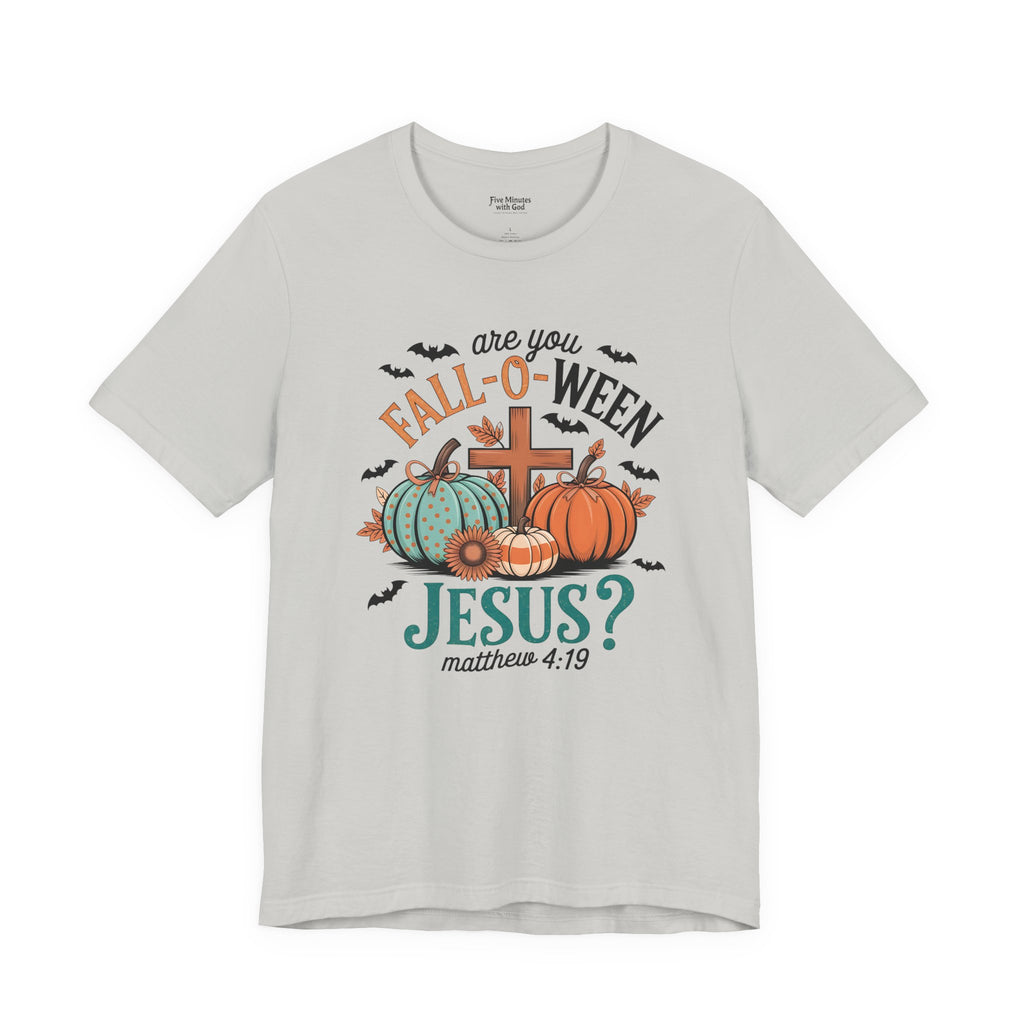 Fall-Themed Jesus T-Shirt, Unisex Short Sleeve Tee, Christian Apparel, Autumn Wear, Pumpkin Design, Halloween Celebration