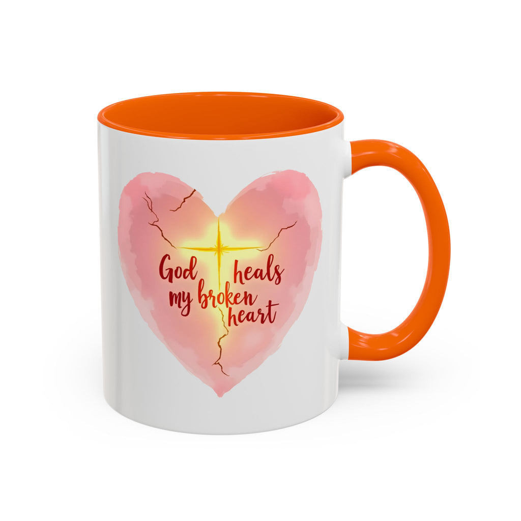 God Heals My Broken Heart Mug, Inspirational Coffee Cup, Heart Design Gift, Christian Faith Mug, Encouragement & Support Beverage