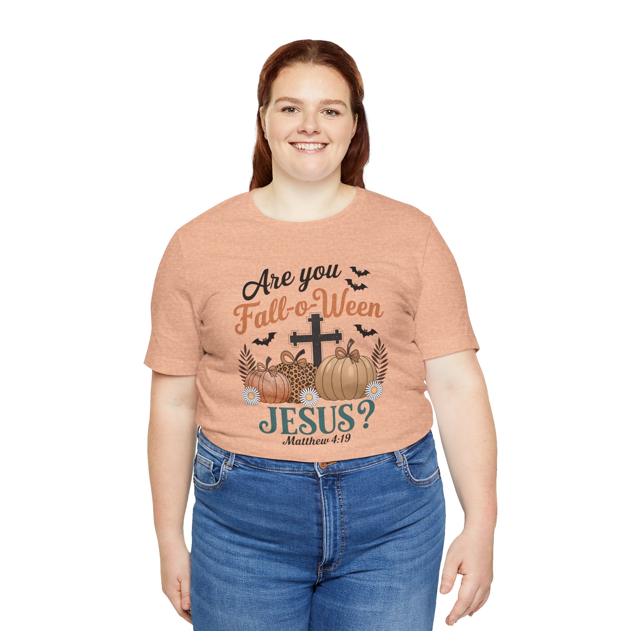 Fall-themed Christian Tee, Are You Fall-o-Ween Jesus?, Unisex Halloween Shirt, Autumn Faith T-Shirt, Pumpkin Design Top