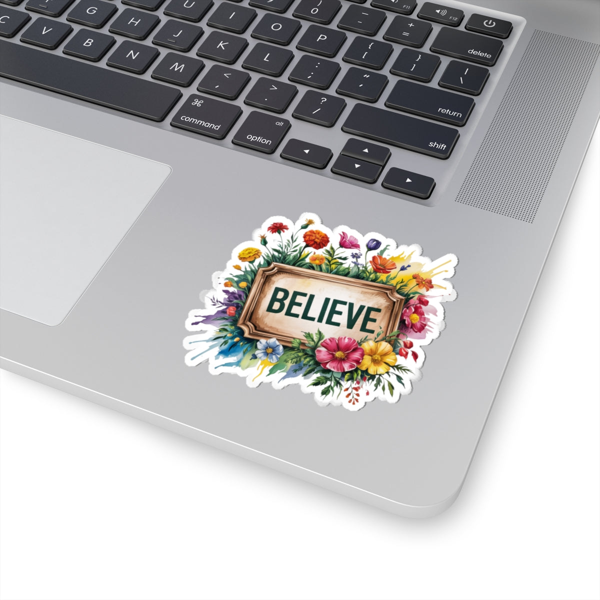 Floral Believe Kiss-Cut Stickers, Motivational Decor, Laptop, Journal, Phone, Personal Gifts, Flower Stickers