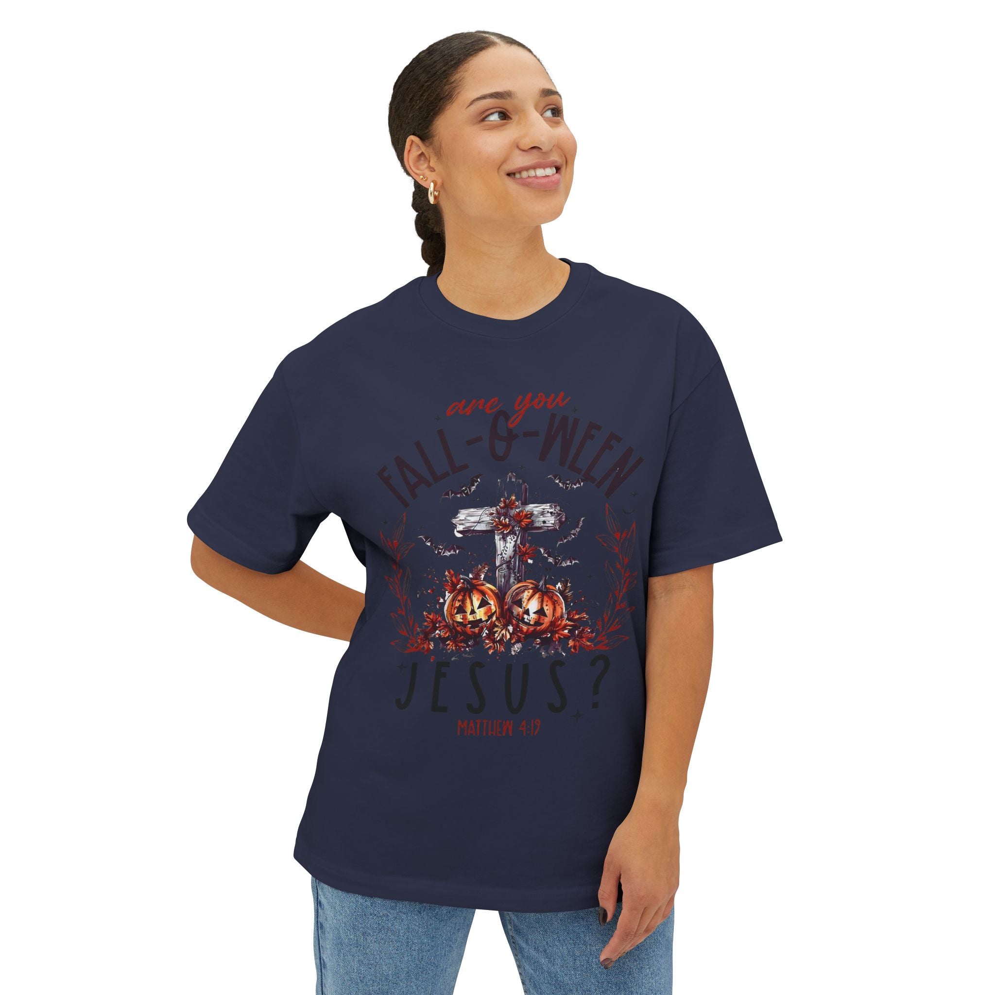Fall-O-Ween Jesus Boxy Tee, Oversized T-Shirt for Halloween, Unisex, Funny Christian Tee, Casual Fall Wear, Unique Gift Idea