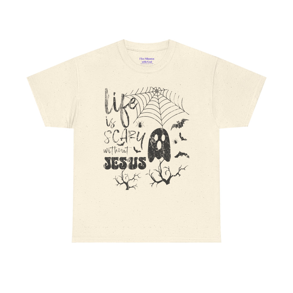 Halloween Ghost Tee: Life is Scary Without Jesus, Unisex Heavy Cotton T-Shirt, Halloween Shirt, Faith-Based Apparel, Cute Ghost Tee, [...]