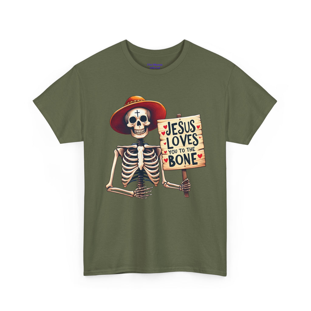 Jesus Loves You to the Bone Tee | Fun Skeleton Shirt, Unisex T-Shirt, Halloween Gift, Faith Apparel, Casual Wear, Holiday Shirt