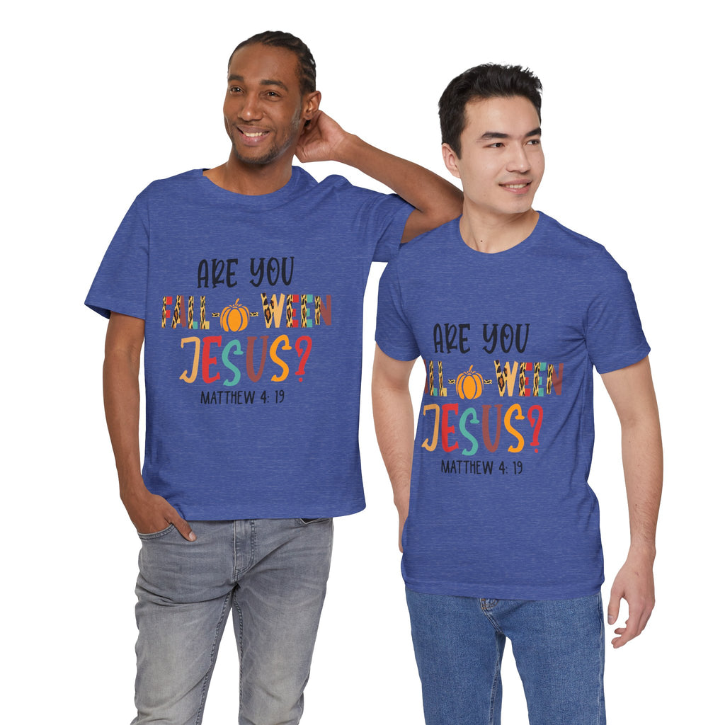 Fall-Themed Jesus Tee | Unisex Jersey Short Sleeve T-Shirt, Halloween Church Wear, Faith-Based Gift, Cozy Casual Top