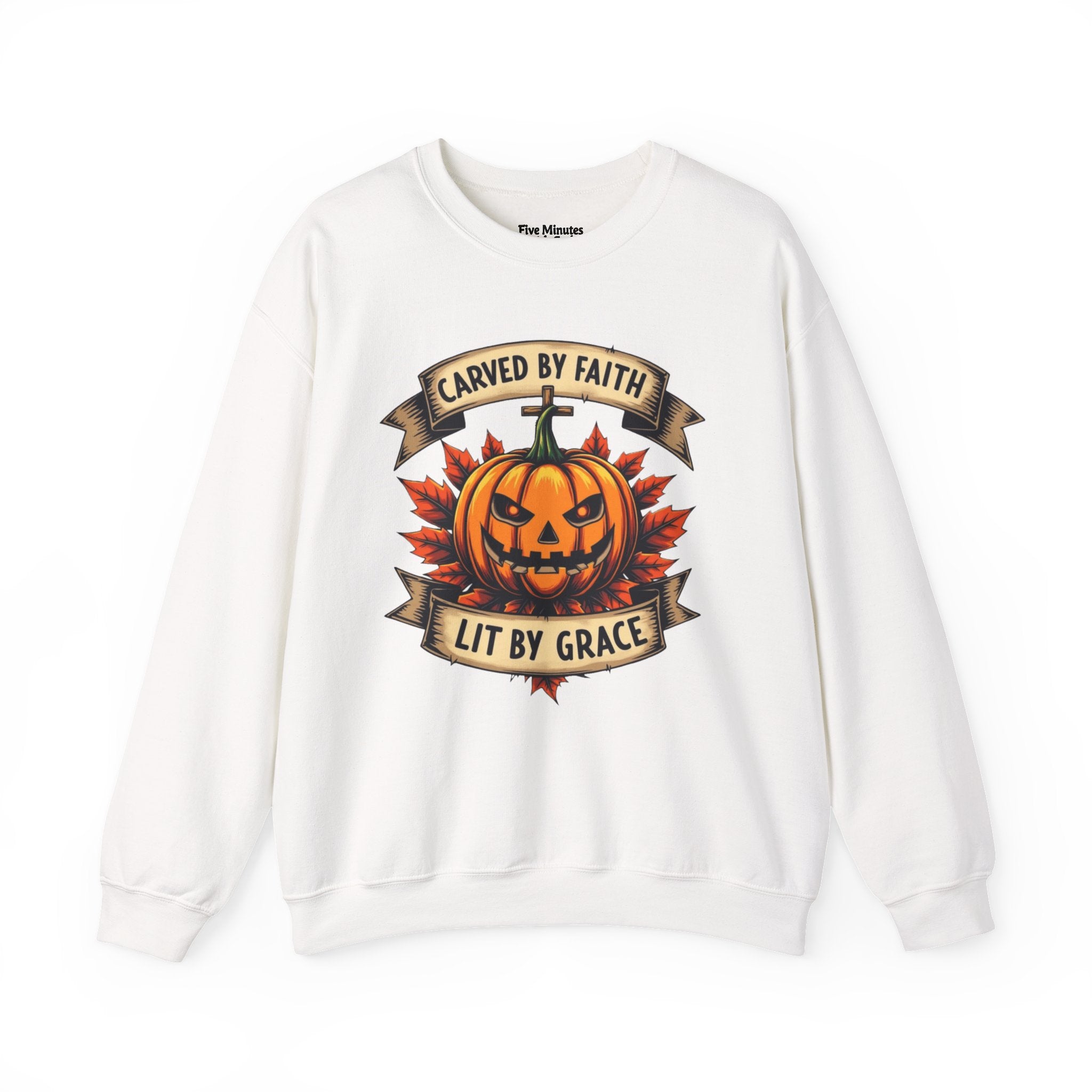 Autumn Pumpkin Sweatshirt - Carved by Faith Lit by Grace, Cozy Fall Fashion, Halloween Gift, Unisex Crewneck, Seasonal Hoodie, Halloween