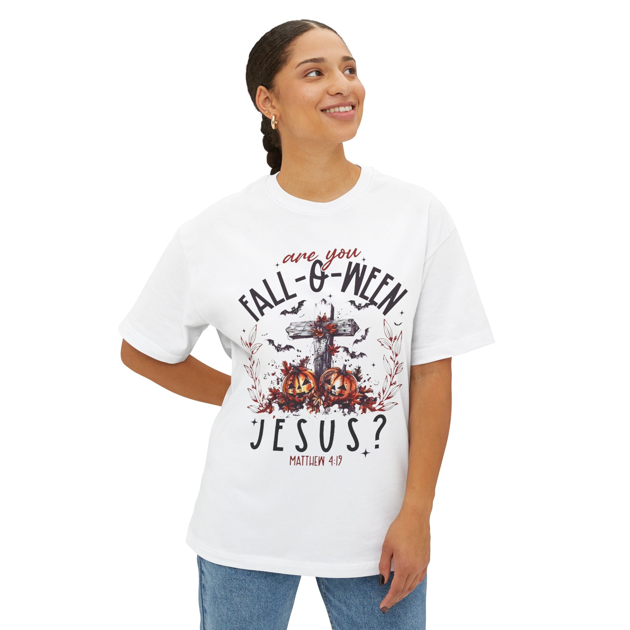 Fall-O-Ween Jesus Boxy Tee, Oversized T-Shirt for Halloween, Unisex, Funny Christian Tee, Casual Fall Wear, Unique Gift Idea