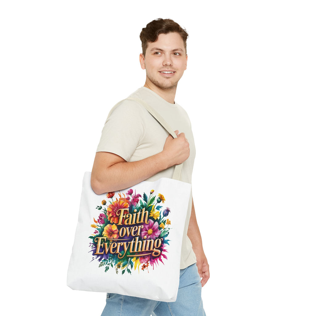 Faith Over Everything Tote Bag - Personalized Floral Design, Gift for Her, Everyday Use, Eco-Friendly Shopping, Inspirational Quote