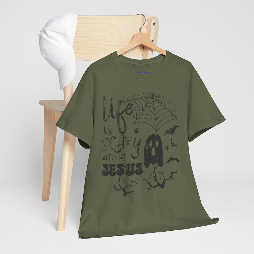 Halloween Ghost Tee: Life is Scary Without Jesus, Unisex Heavy Cotton T-Shirt, Halloween Shirt, Faith-Based Apparel, Cute Ghost Tee, [...]
