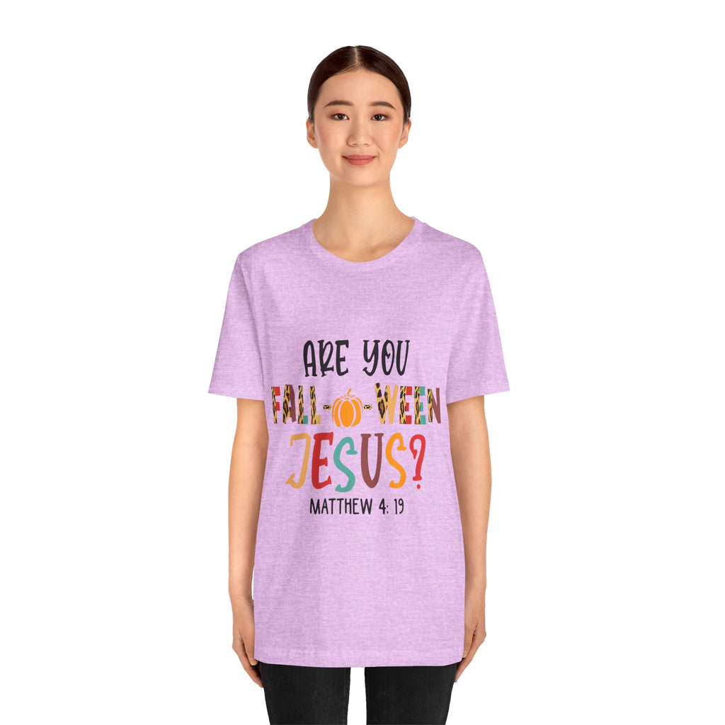 Fall-Themed Jesus Tee | Unisex Jersey Short Sleeve T-Shirt, Halloween Church Wear, Faith-Based Gift, Cozy Casual Top