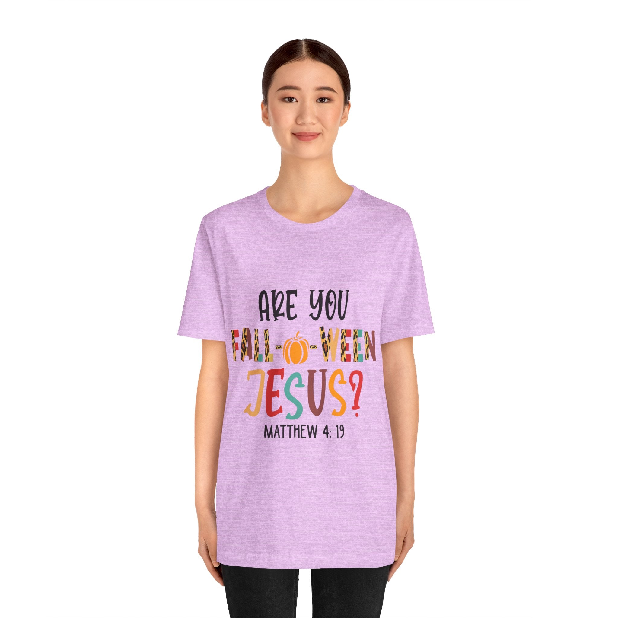 Fall-Themed Jesus Tee | Unisex Jersey Short Sleeve T-Shirt, Halloween Church Wear, Faith-Based Gift, Cozy Casual Top
