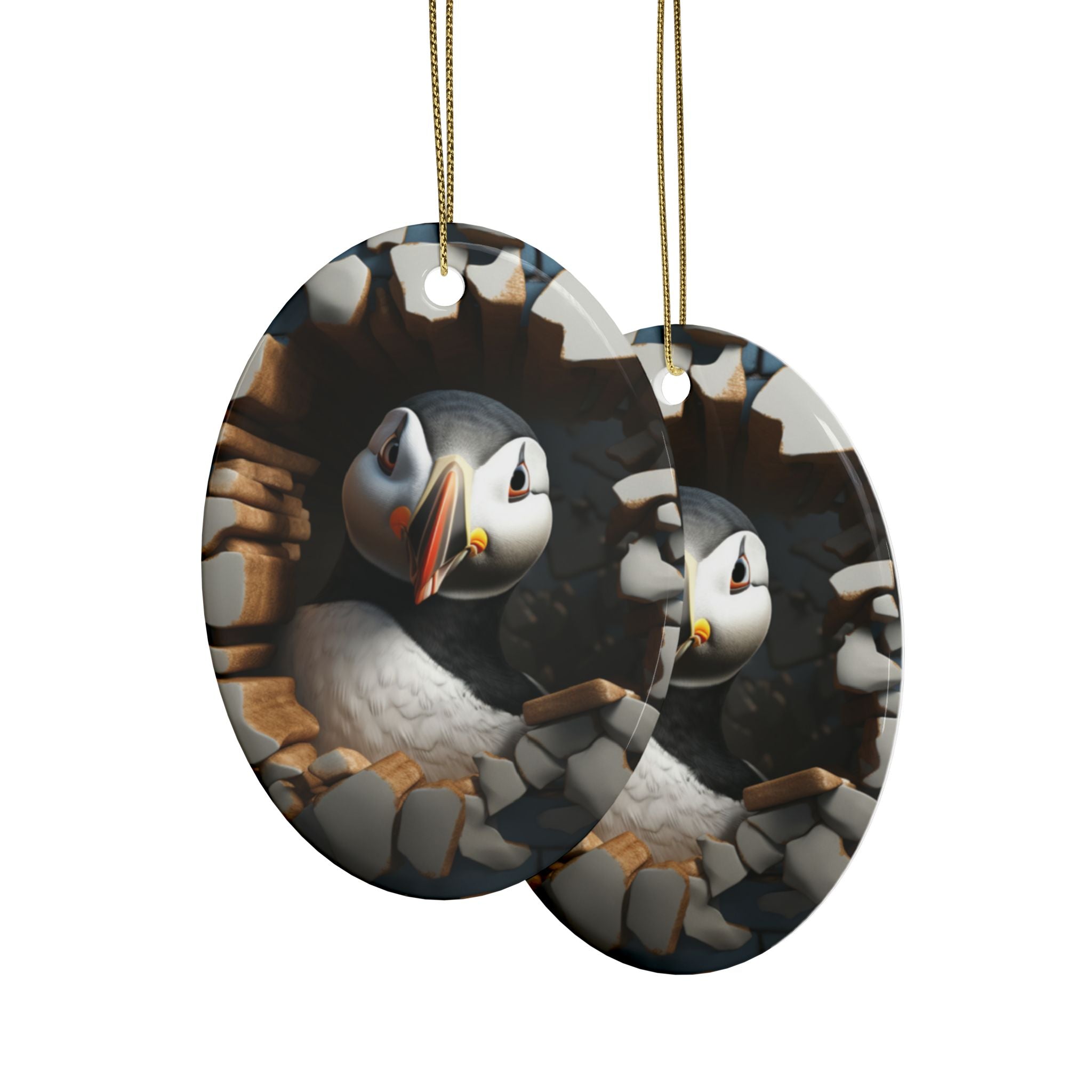 Whimsical Puffin Ceramic Ornaments, Holiday Decor, Unique Gift, Tree Decoration, Home & Garden, Nature Lover's Gift