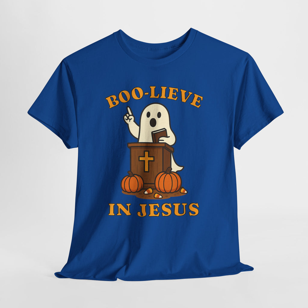 Boo-Lieve in Jesus Tee, Halloween Shirt, Unisex Cotton Tee, Fall Fashion, Religious T-Shirt, Spooky Season Apparel