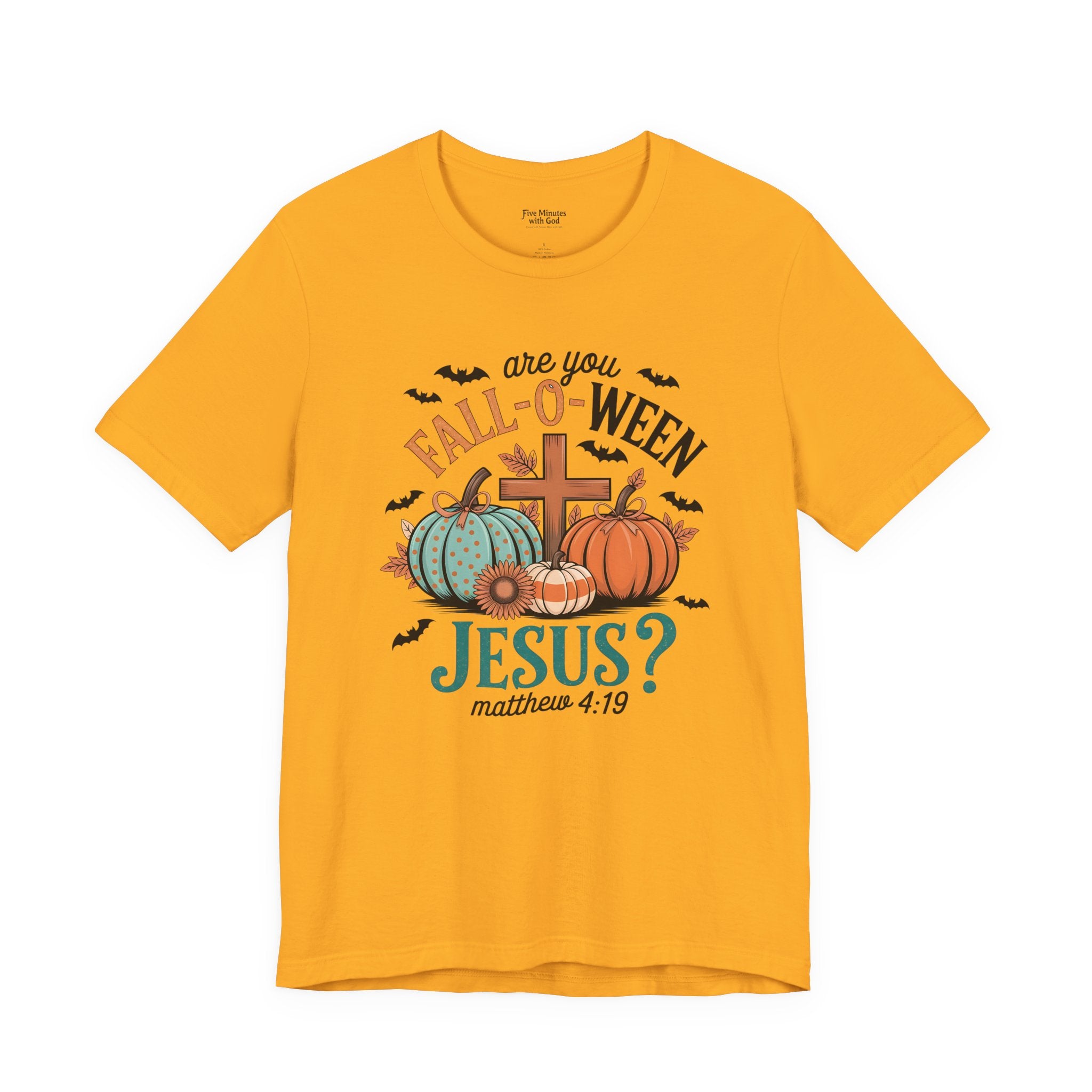 Fall-Themed Jesus T-Shirt, Unisex Short Sleeve Tee, Christian Apparel, Autumn Wear, Pumpkin Design, Halloween Celebration