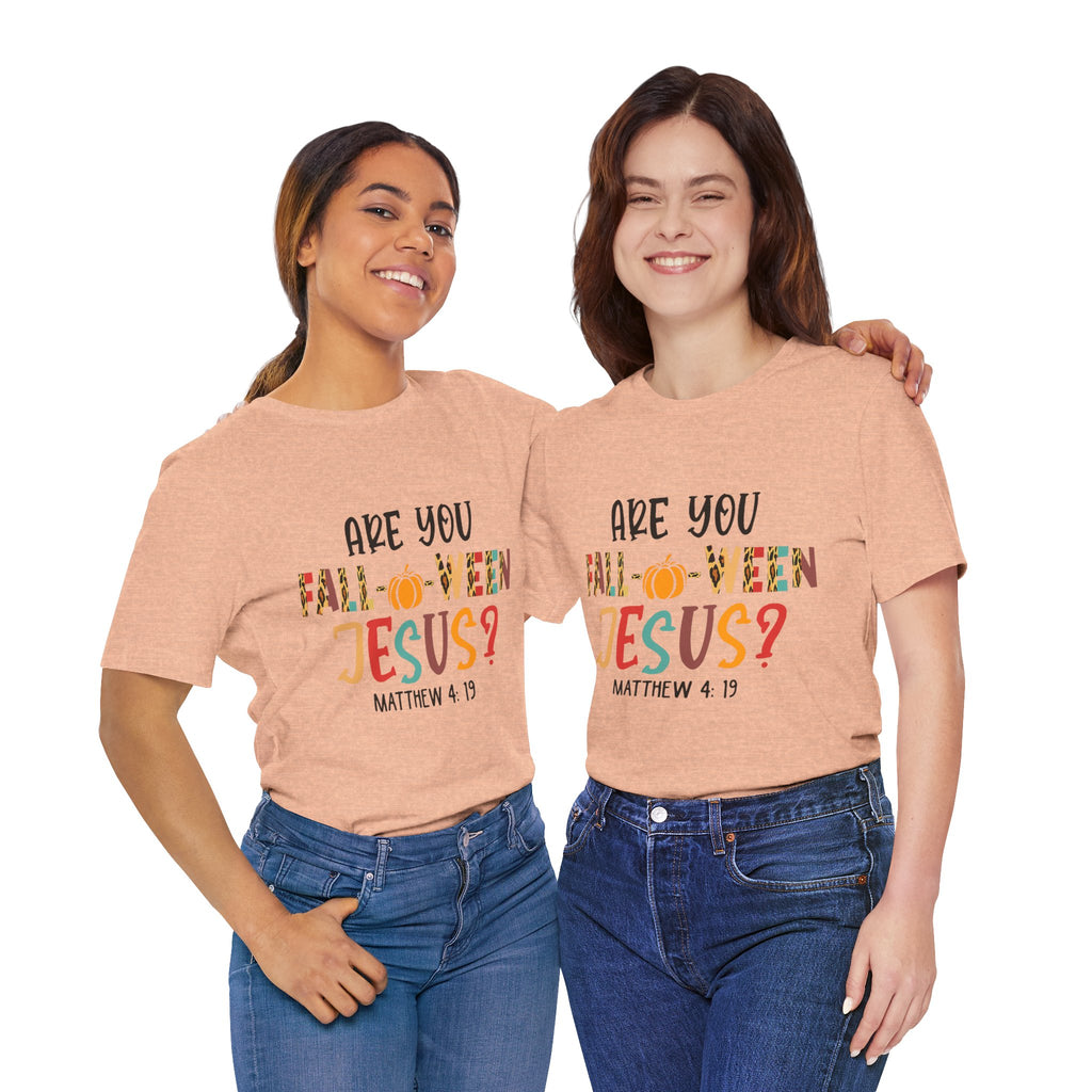 Fall-Themed Jesus Tee | Unisex Jersey Short Sleeve T-Shirt, Halloween Church Wear, Faith-Based Gift, Cozy Casual Top