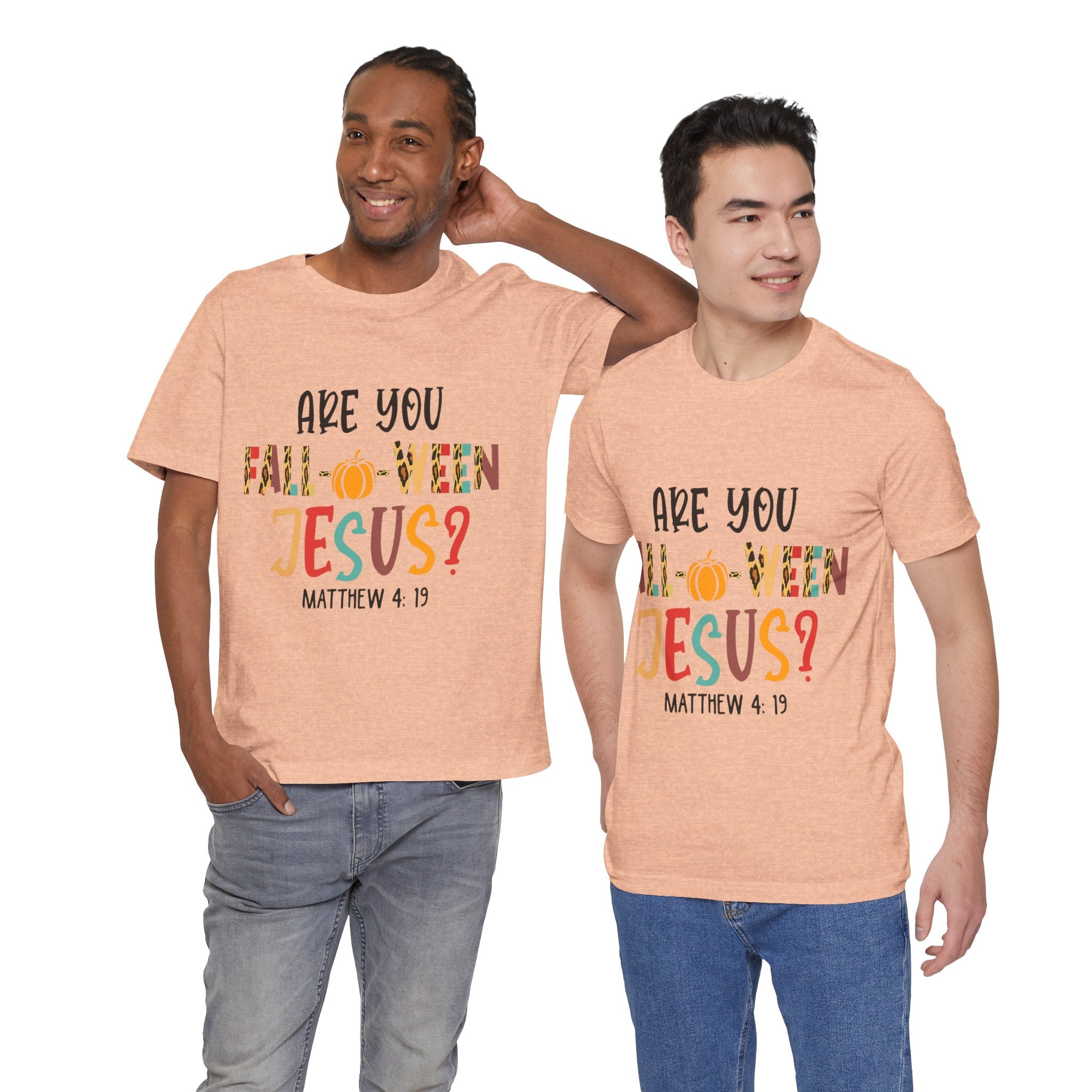 Fall-Themed Jesus Tee | Unisex Jersey Short Sleeve T-Shirt, Halloween Church Wear, Faith-Based Gift, Cozy Casual Top
