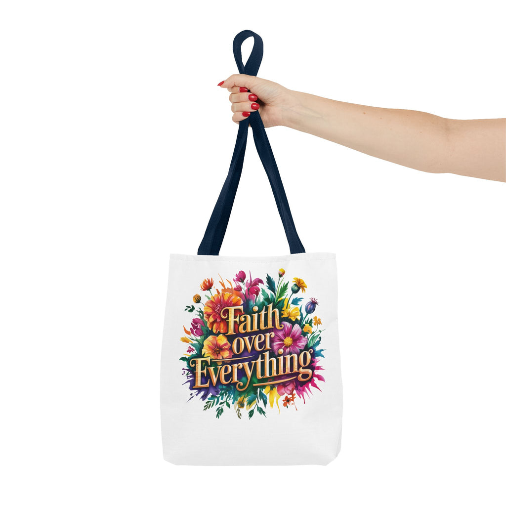 Faith Over Everything Tote Bag - Personalized Floral Design, Gift for Her, Everyday Use, Eco-Friendly Shopping, Inspirational Quote